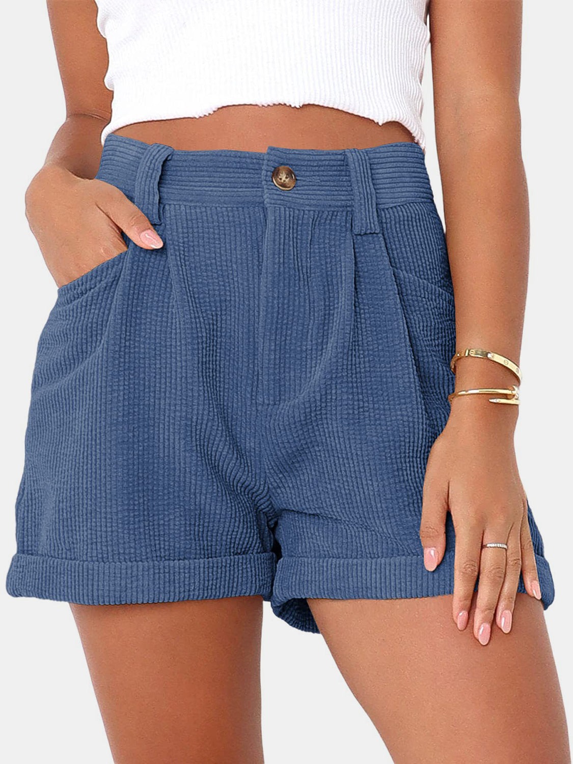 Buy Full Size High Waist Shorts with Pockets by Faz