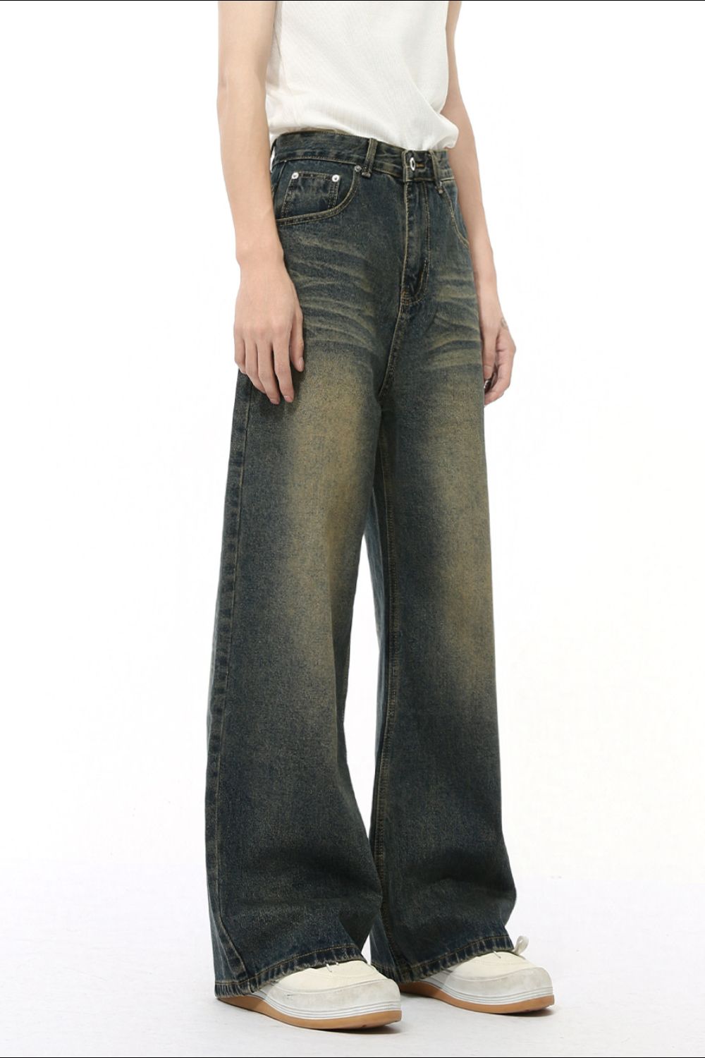 Buy Washed Cat Whisker Straight Leg Jeans by Faz