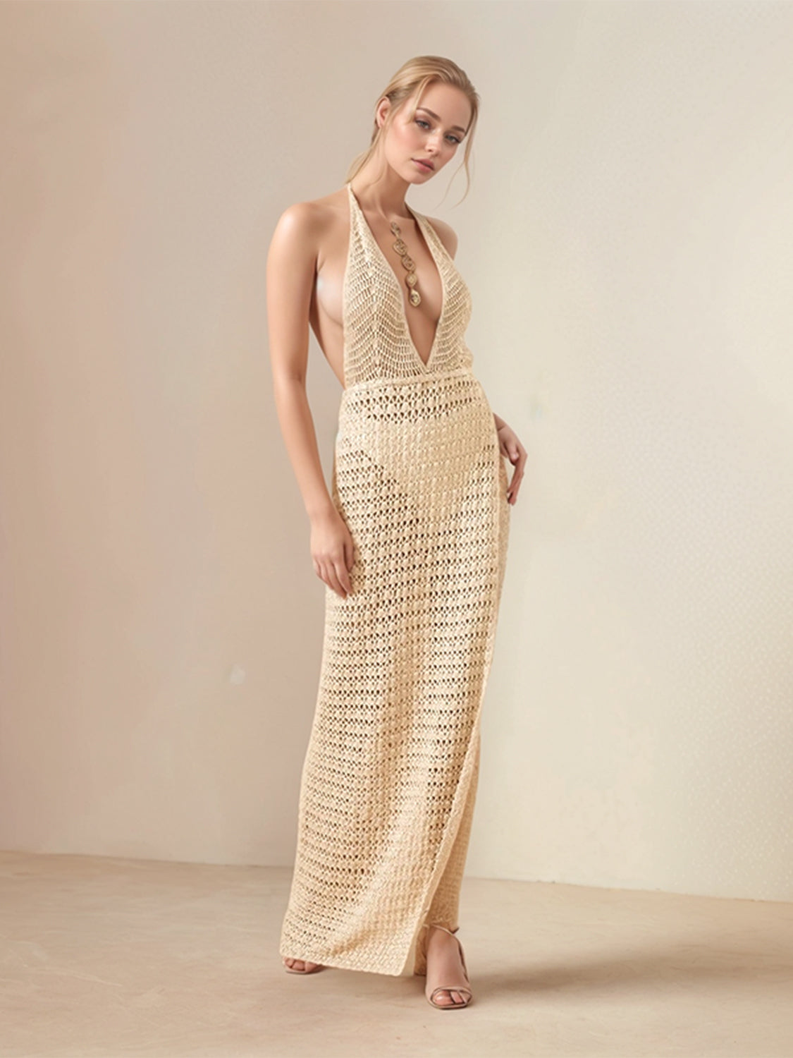 Buy Hollow Out Halter Neck Cover-Up Dress by Faz