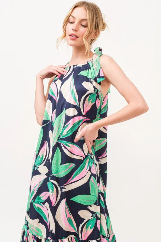 Buy Botanical Printed Halterneck Tiered Maxi Dress by Faz