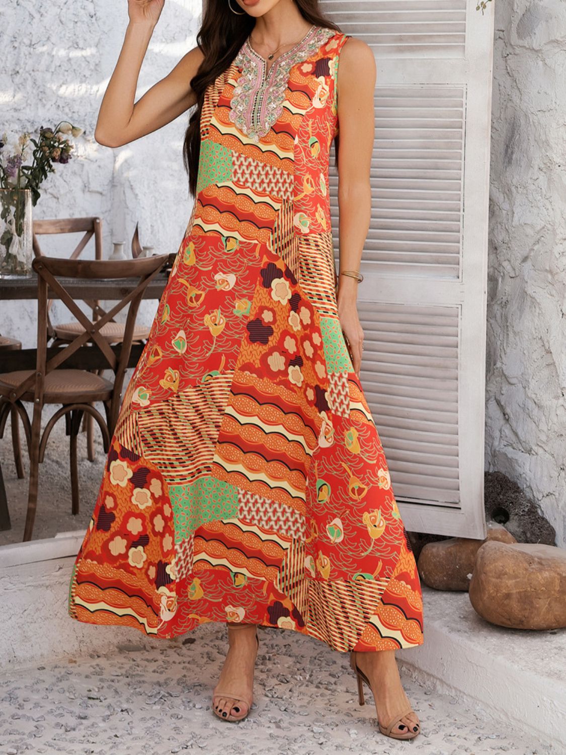 Buy Printed Sleeveless Maxi Dress by Faz