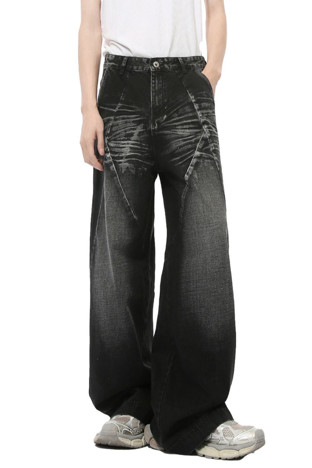 Buy Washed Cat Whisker Straight Leg Jeans by Faz