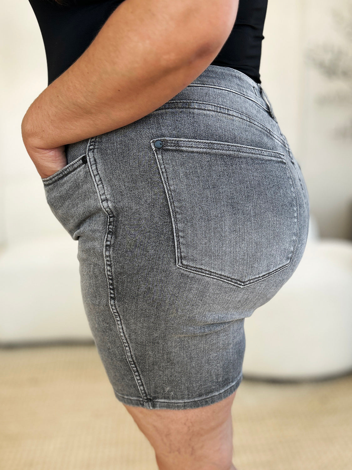 Buy Full Size High Waist Washed Denim Shorts by Faz