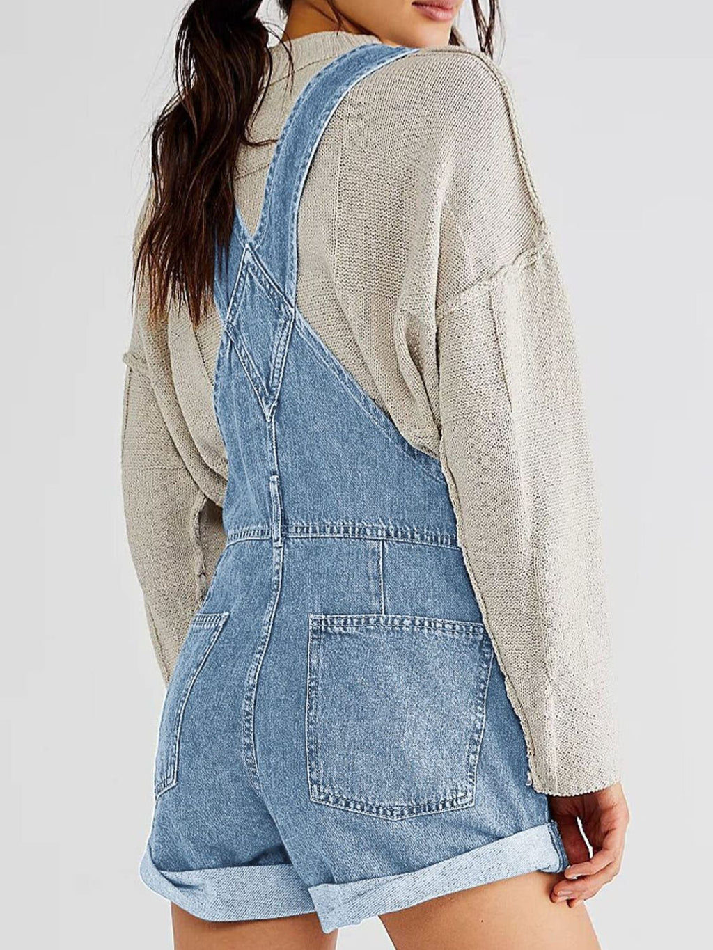 Buy Pocketed Square Neck Wide Strap Denim Overalls by Faz