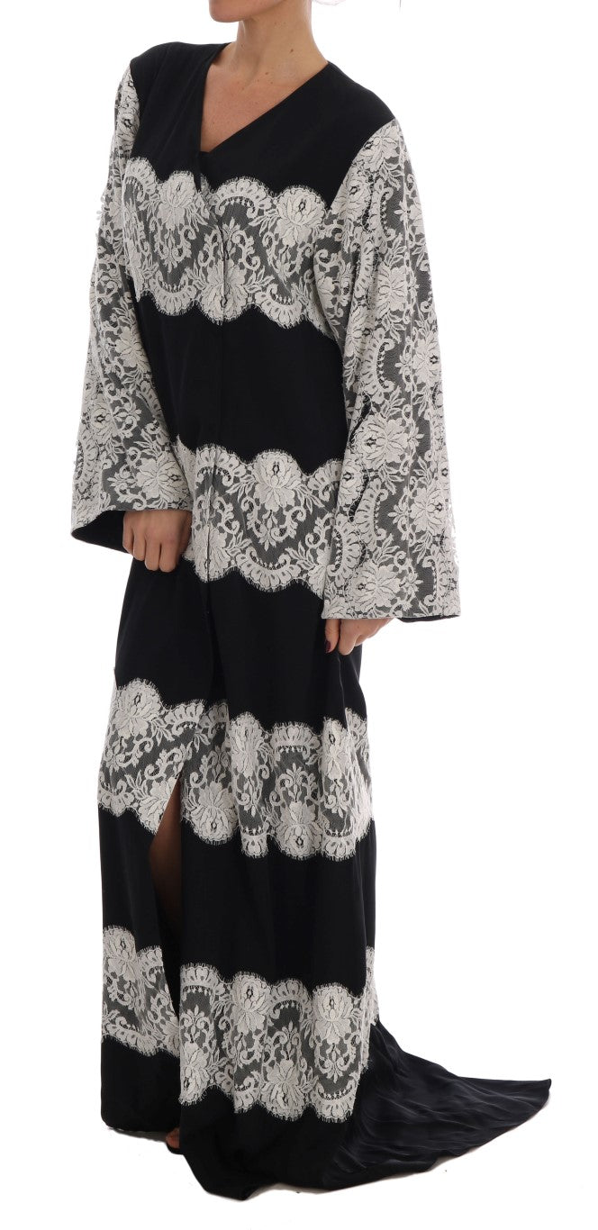 Elegant Silk Floral Lace Kaftan Maxi Dress