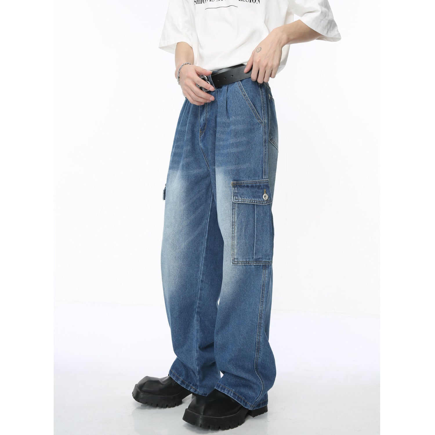 Buy Baggy Jeans with Cargo Pockets by Faz