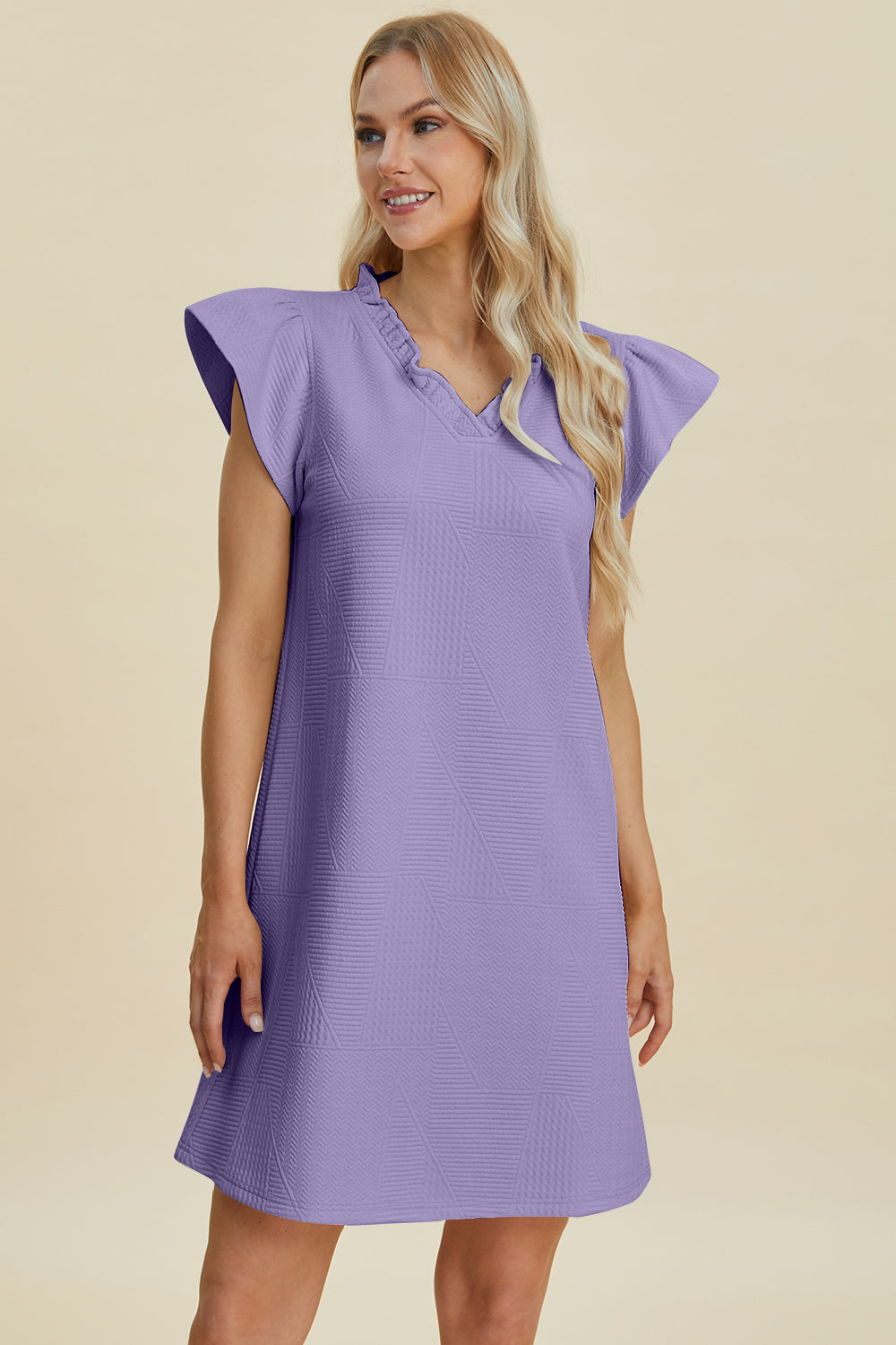 Buy Full Size Ruffled V-Neck Cap Sleeve Dress by Faz