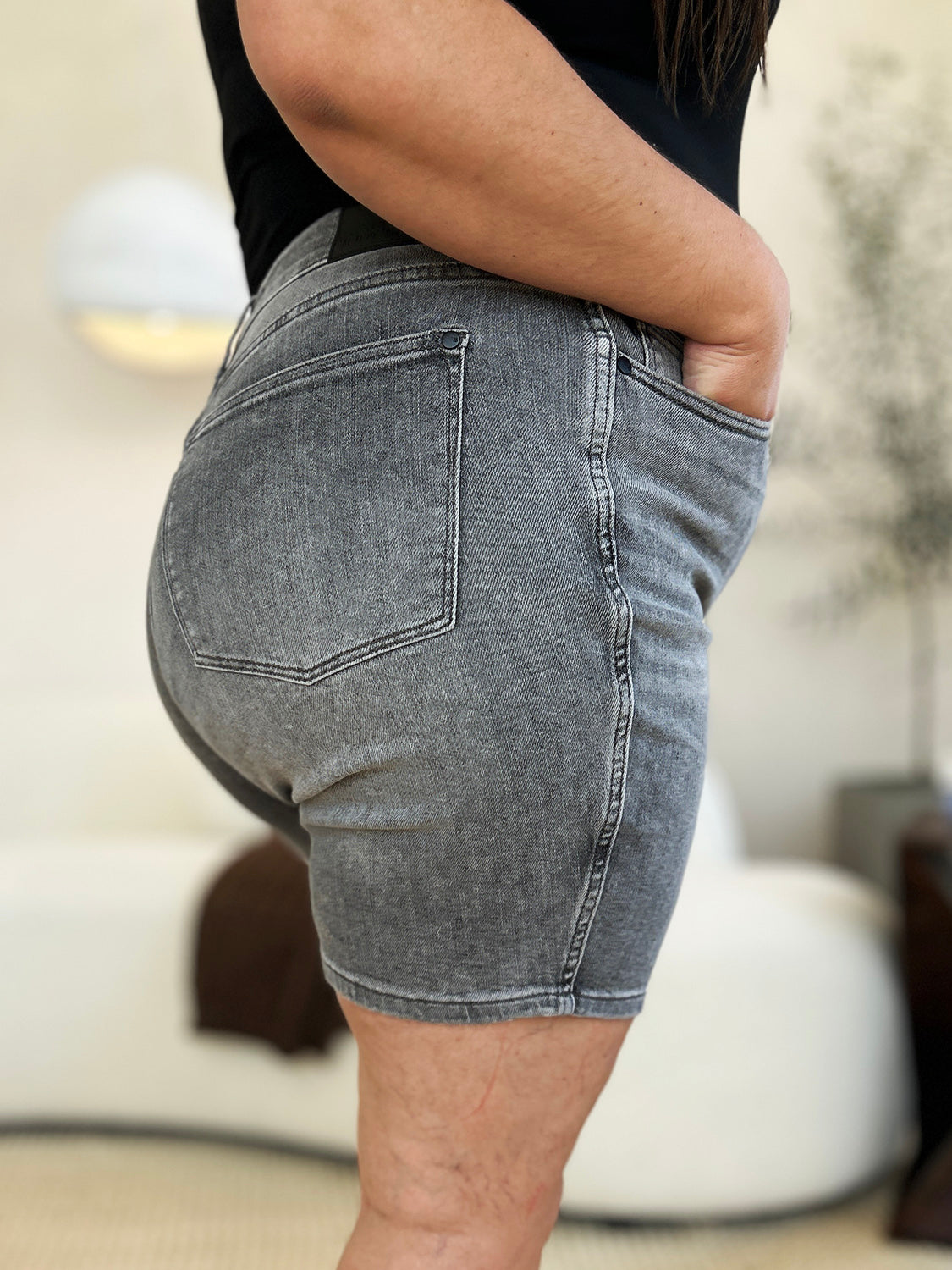 Buy Full Size High Waist Washed Denim Shorts by Faz