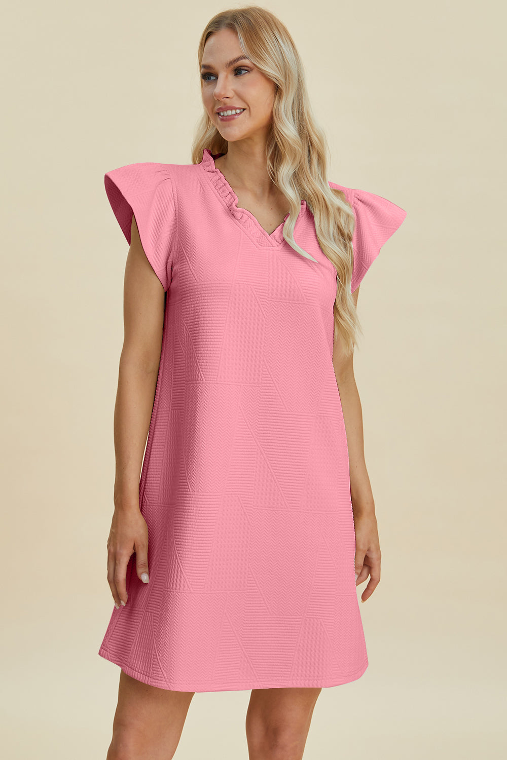 Buy Full Size Ruffled V-Neck Cap Sleeve Dress by Faz