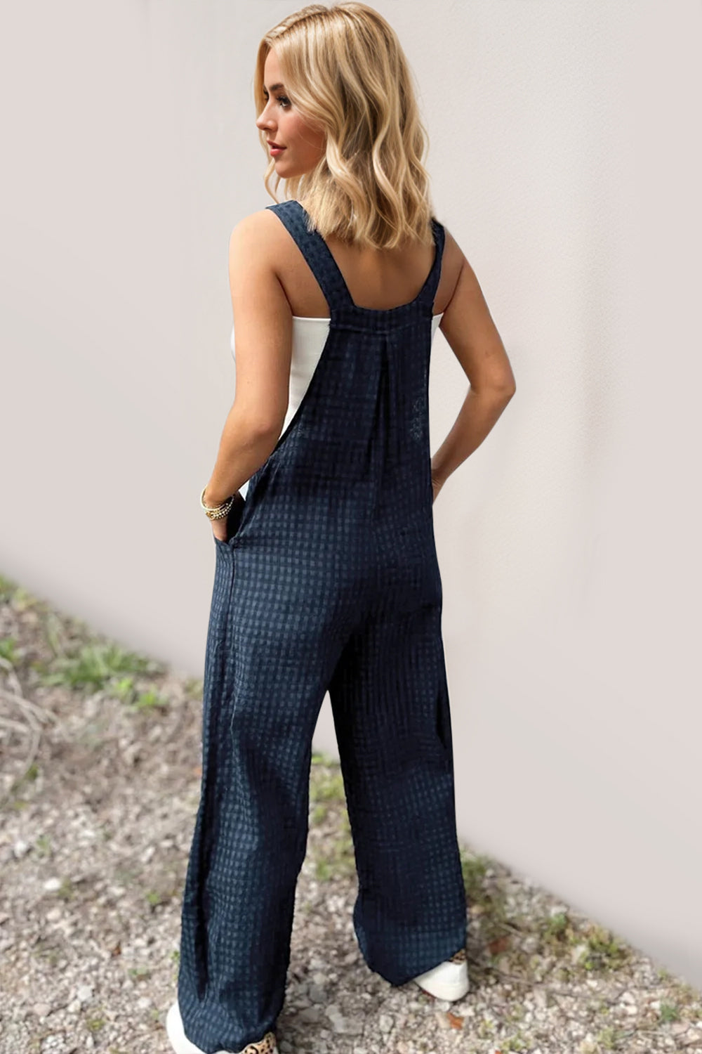 Buy Full Size Plaid Wide Leg Overalls with Pockets by Faz