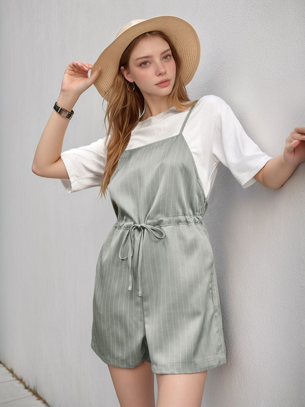 Buy Drawstring Waist Striped Overalls with Pockets by Faz