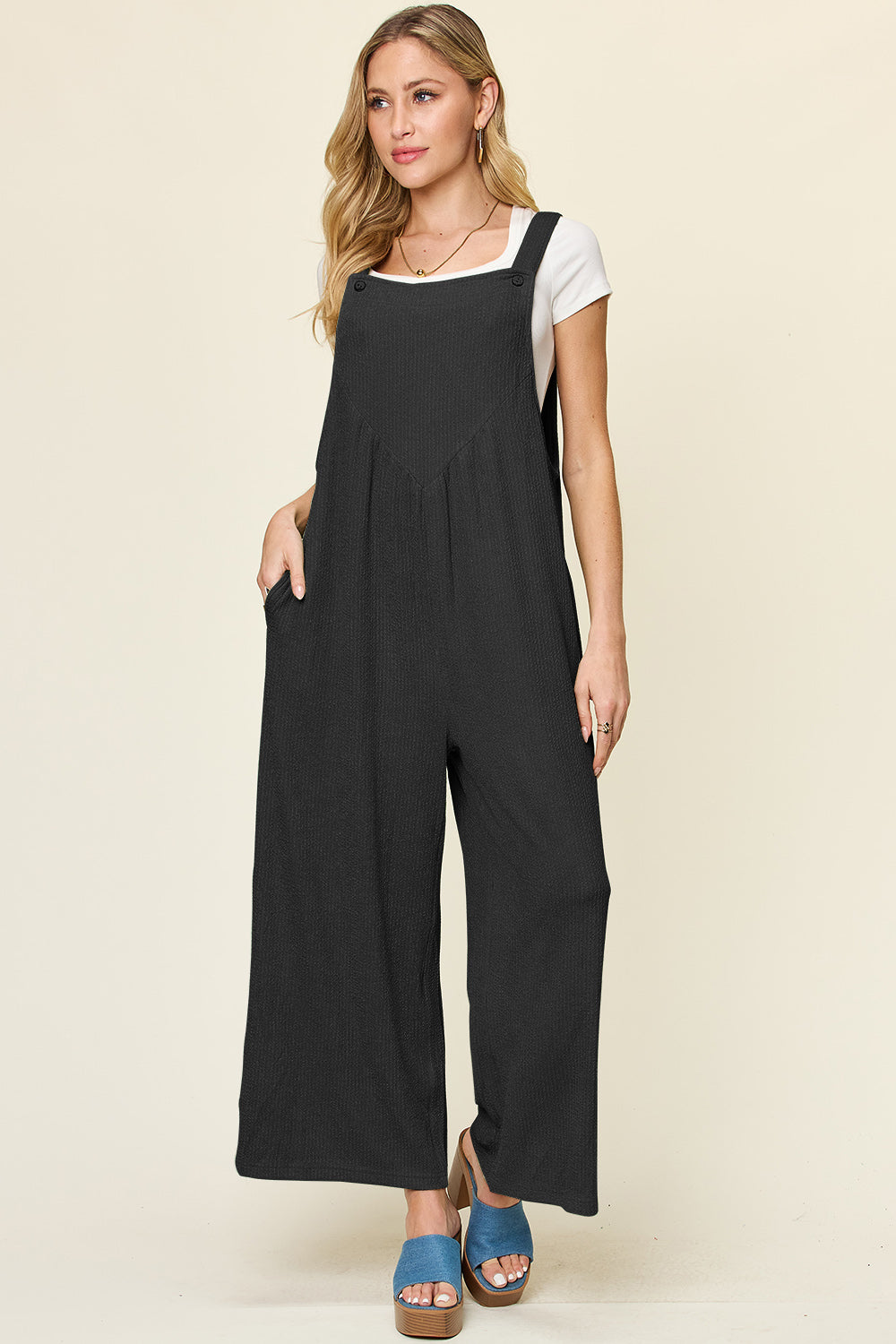Buy Full Size Texture Sleeveless Wide Leg Overall by Faz