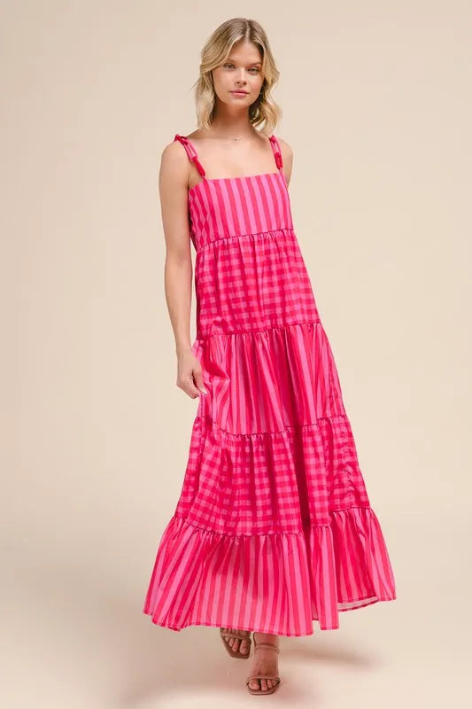 Buy Stripe Tiered Maxi Dress with Colorful Chain Strap by Faz