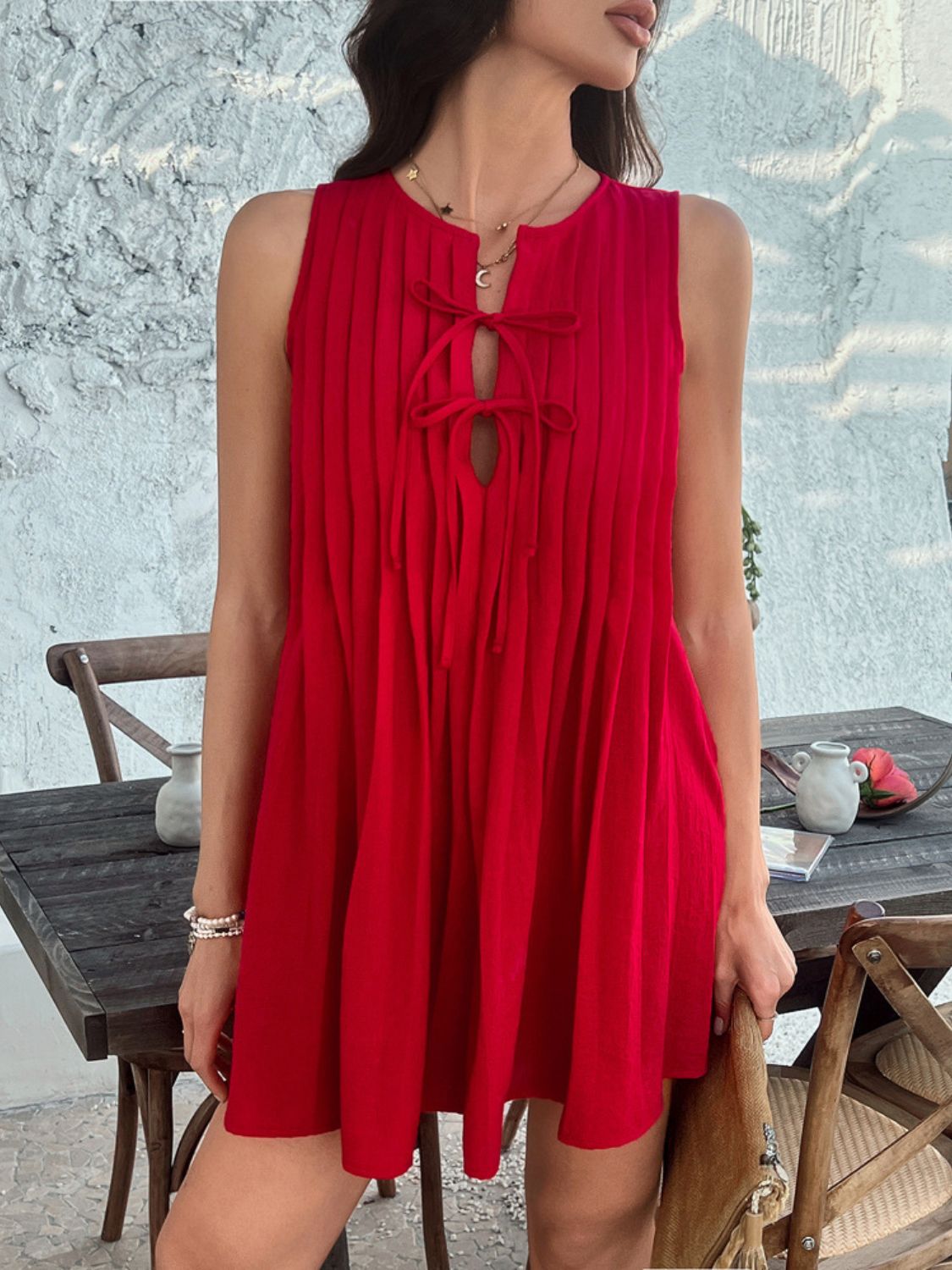 Buy Devine Pleated Sleeveless Mini Dress by Faz