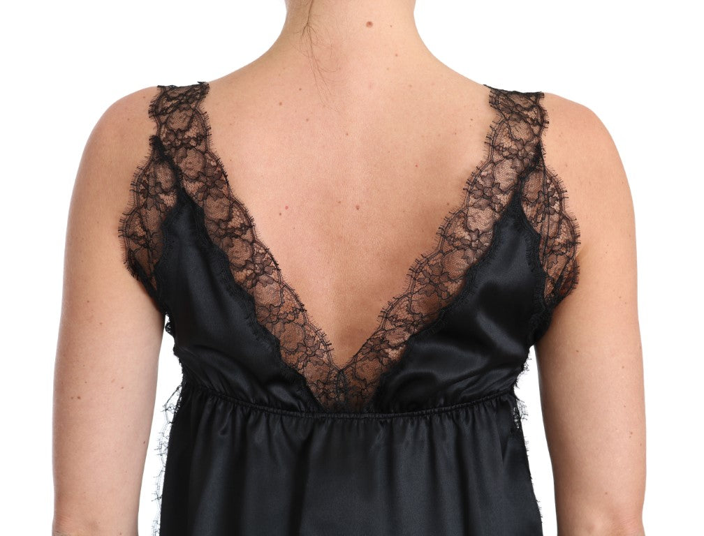 Buy Sultry Silk Blend Lingerie Top in Black by Dolce & Gabbana