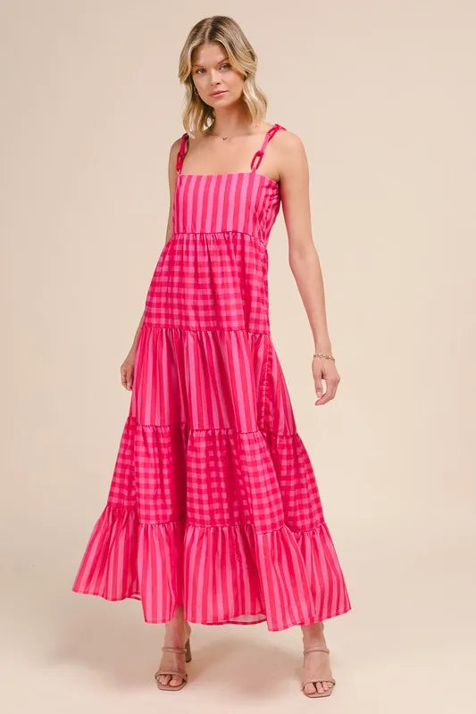 Buy Stripe Tiered Maxi Dress with Colorful Chain Strap by Faz