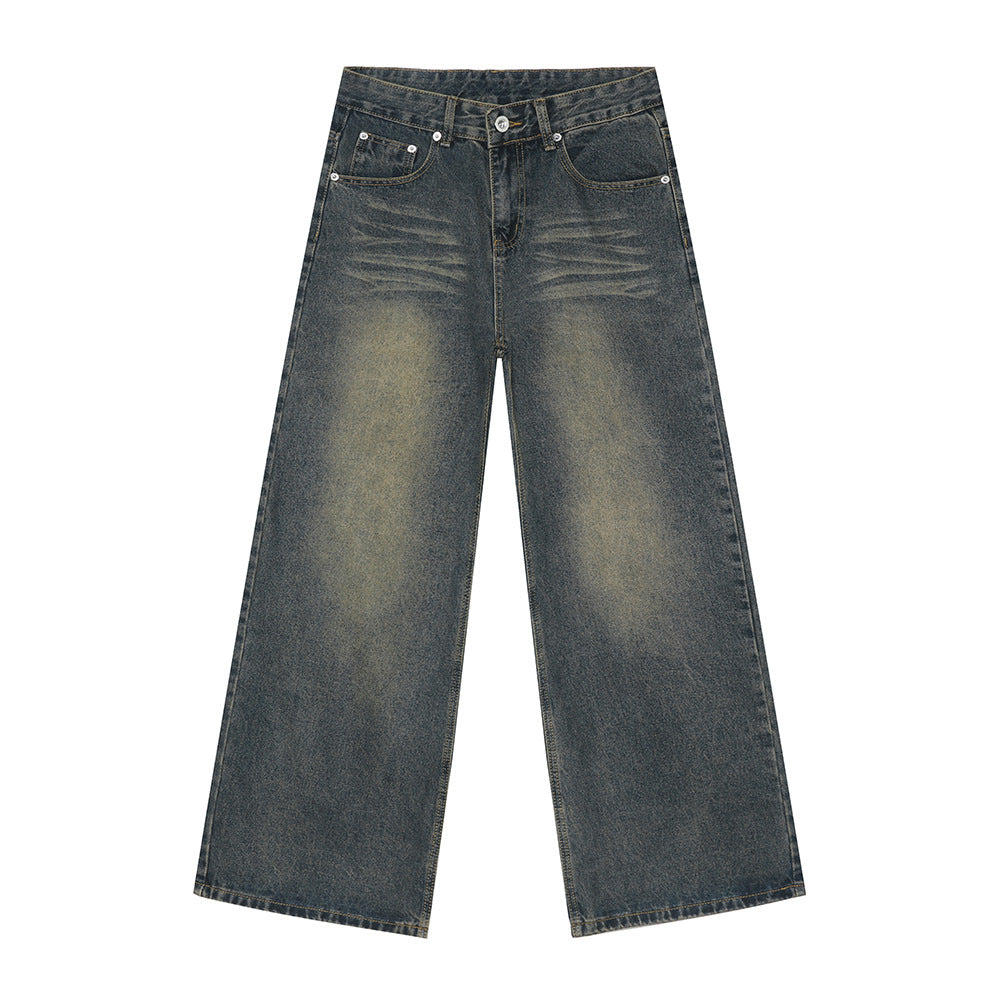 Buy Washed Cat Whisker Straight Leg Jeans by Faz
