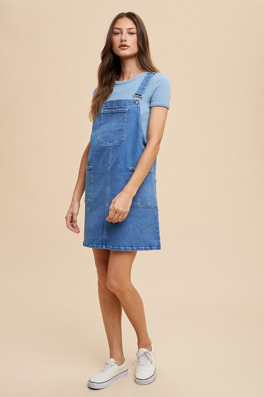 Buy Wide Strap Denim Overall Dress with Pockets by Faz