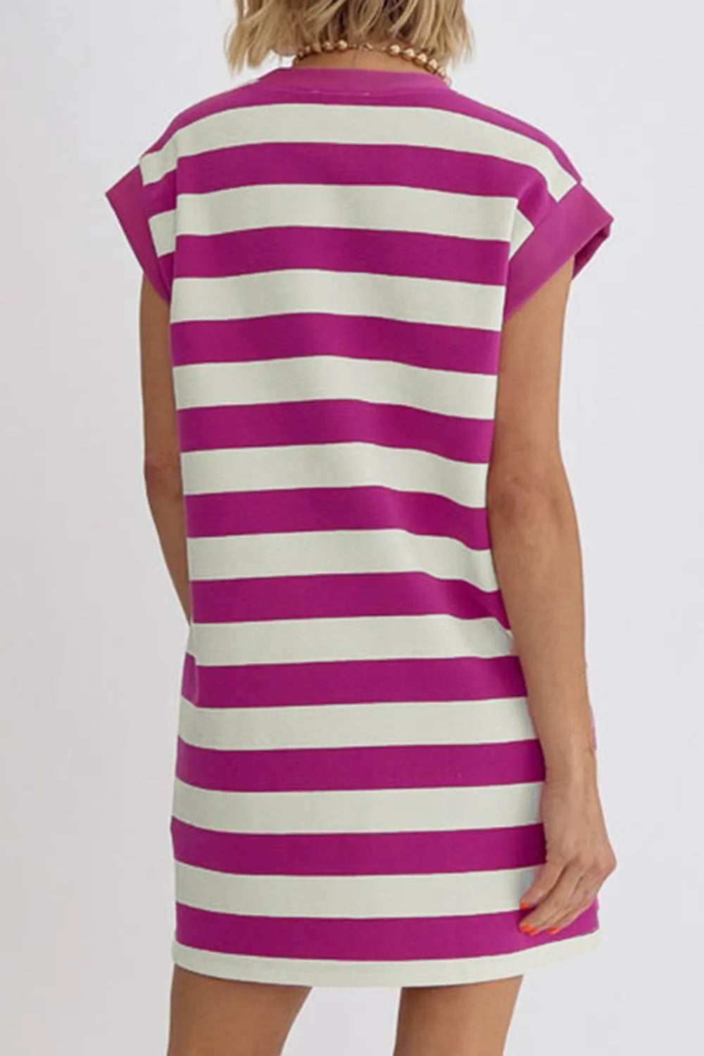 Buy Stripe Cap Sleeve Pocketed Shift Tee Dress by Faz