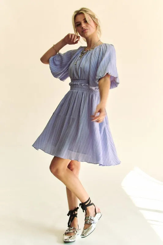 Buy Back Button Puff Sleeve Mini Dress by Faz