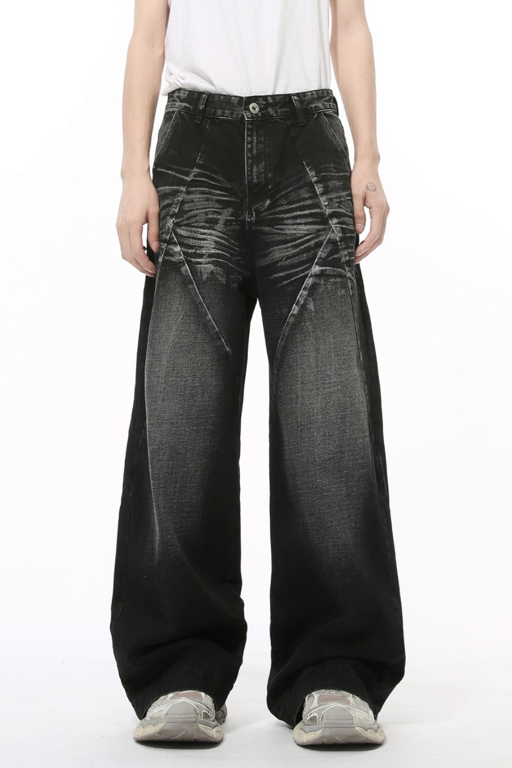 Buy Washed Cat Whisker Straight Leg Jeans by Faz