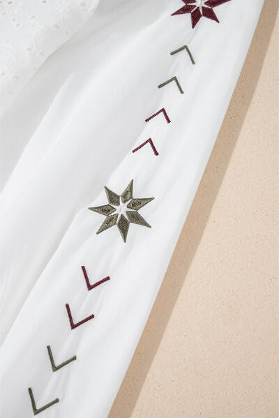 Buy Embroidered Eyelet Collared Neck Long Sleeve Shirt by SYNZ