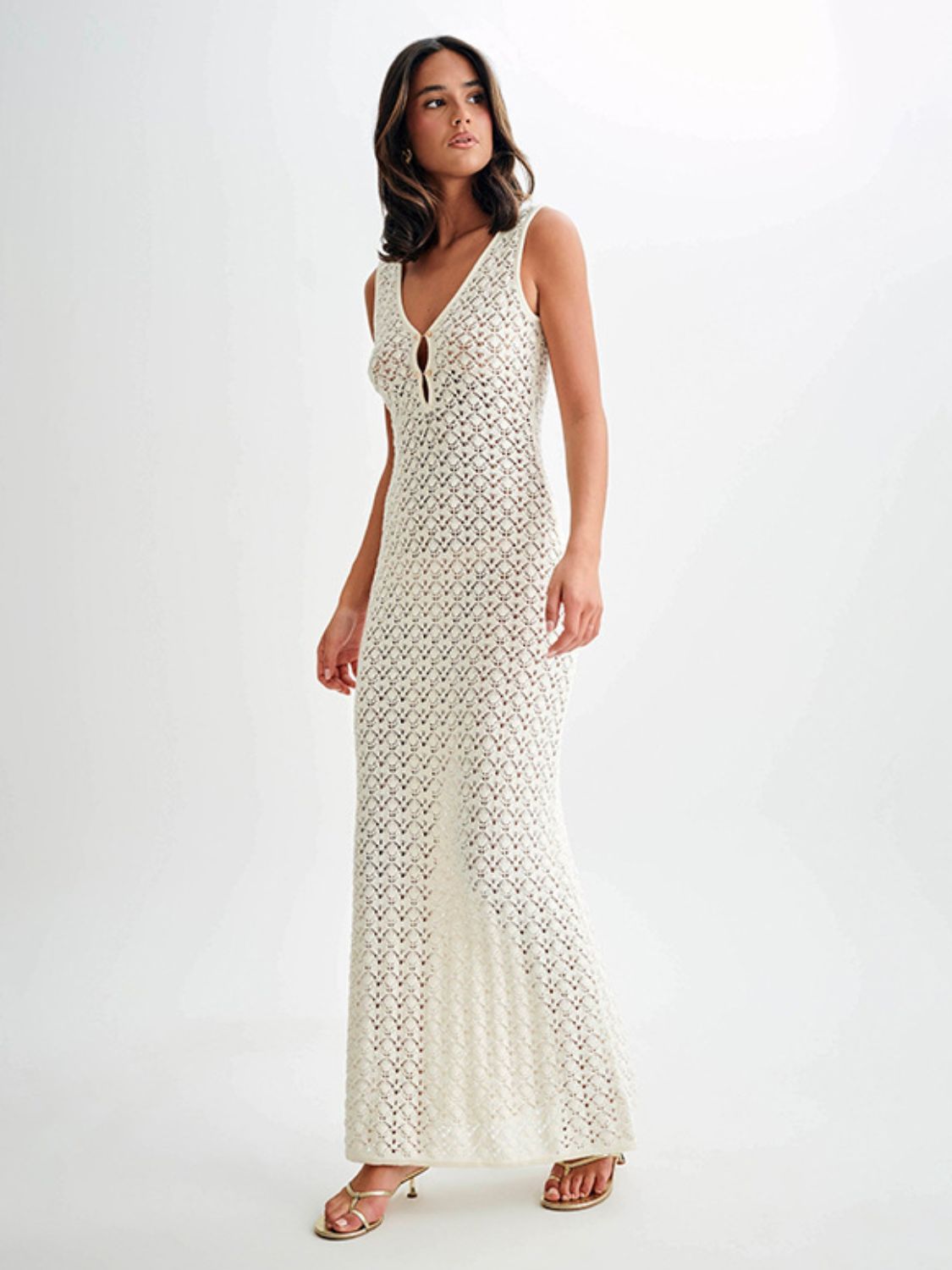 Buy Openwork Sleeveless Maxi Dress by Faz