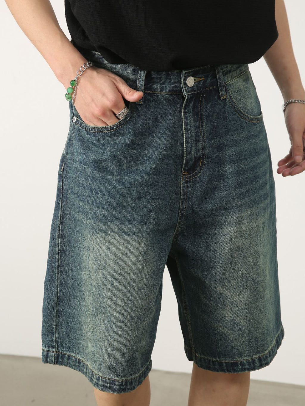 Buy Men's Washed Denim Shorts with Pockets by Faz