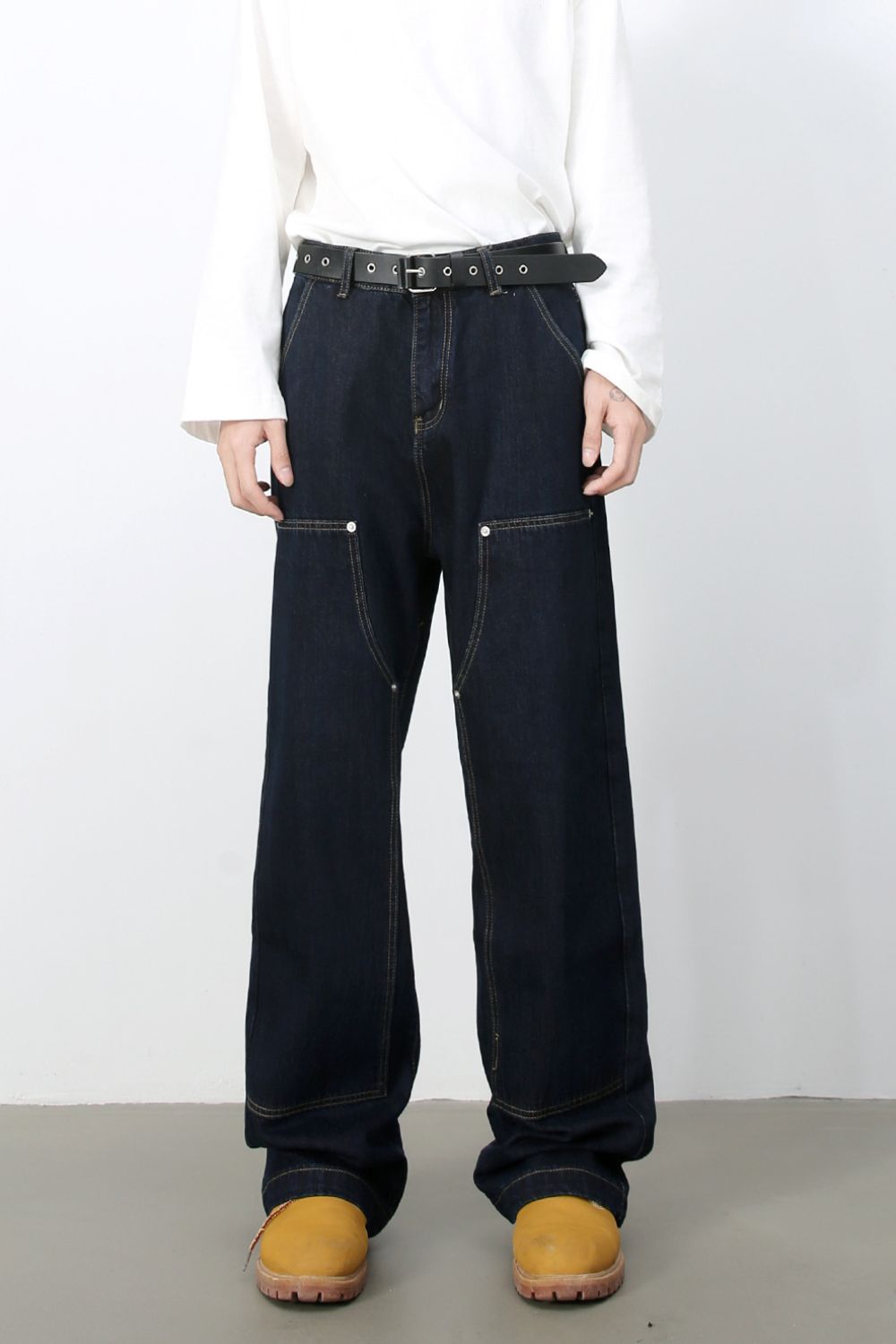 Buy Men's Wide Straight Leg Jeans with Pockets by Faz