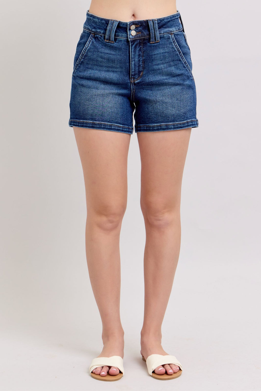 Buy Full Size Double Button Waistband Denim Shorts Plus Size by Faz