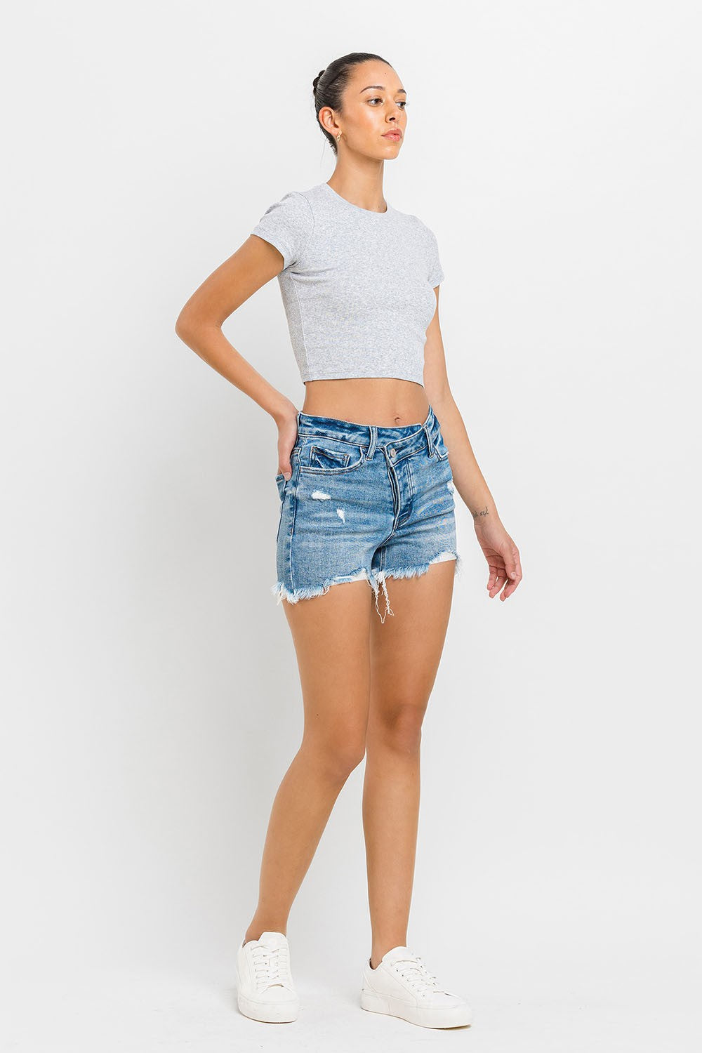 Buy Stepped Waist Raw Hem Denim Shorts by Faz
