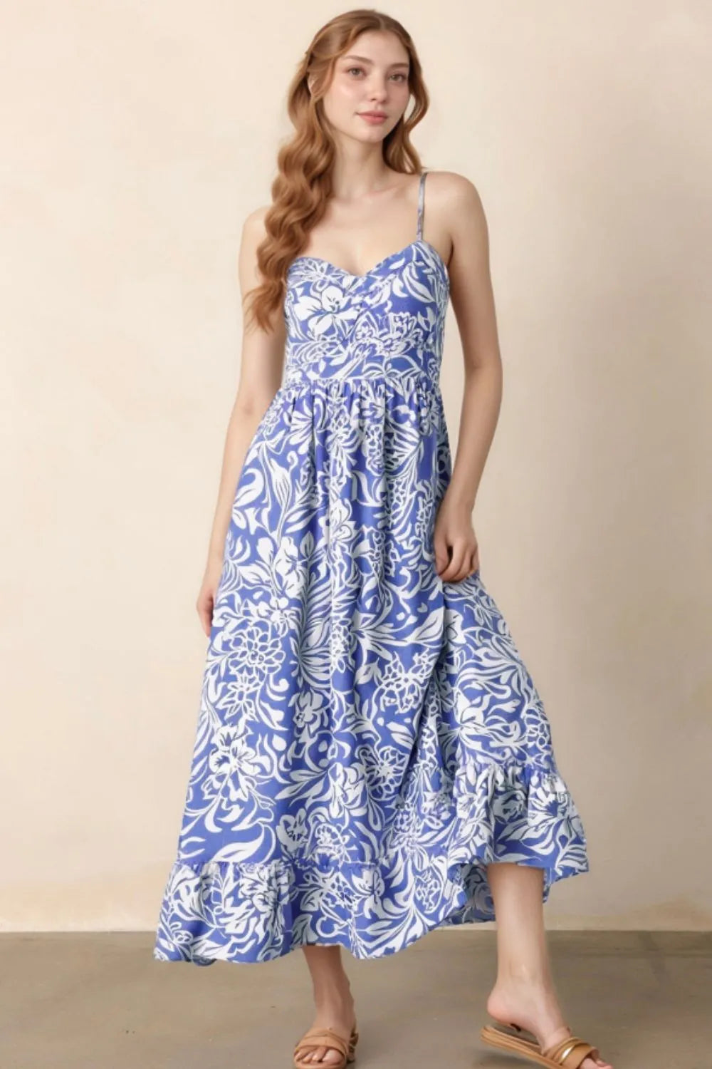 Buy Floral Print Spaghetti Strap High Waist Dress by Faz