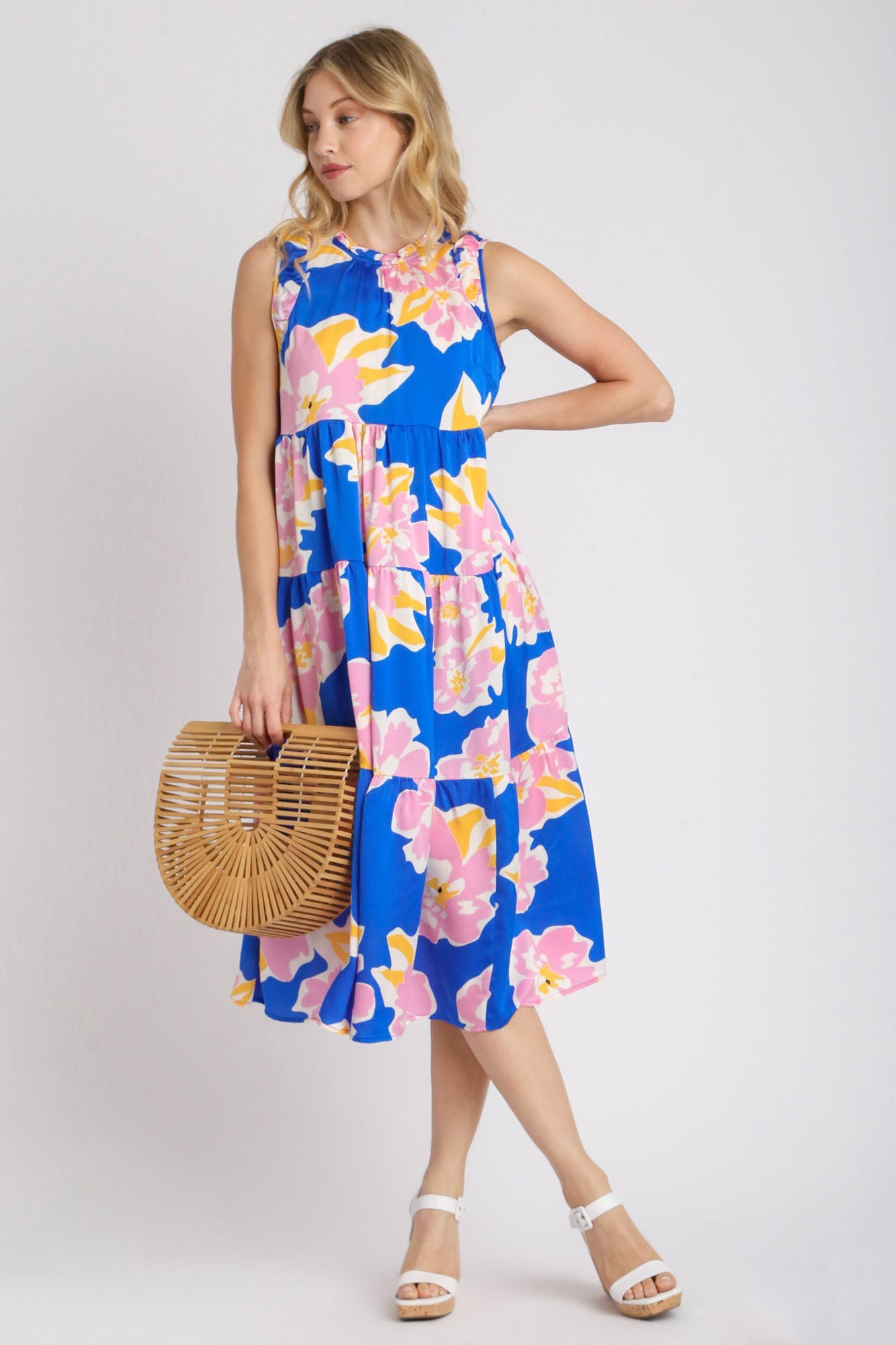 Full Size Floral Tiered Midi Tank Dress Plus Size