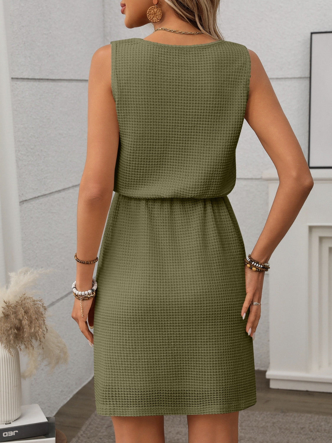 Buy Waffle-Knit Drawstring Mini Tank Dress by Faz