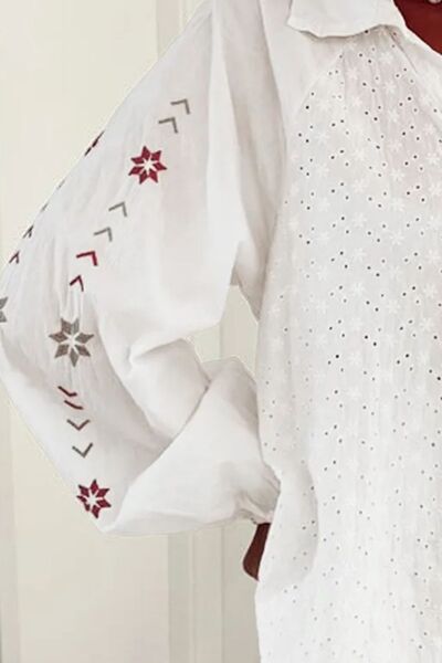 Buy Eyelet Collared Neck Long Sleeve Shirt by SYNZ