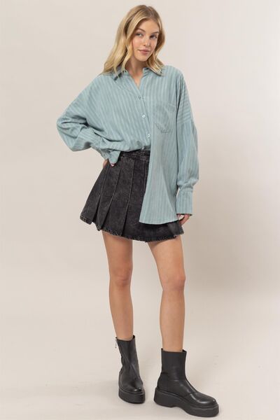 Buy Stripe Button Down Long Sleeve Oversized Shirt by HYFVE