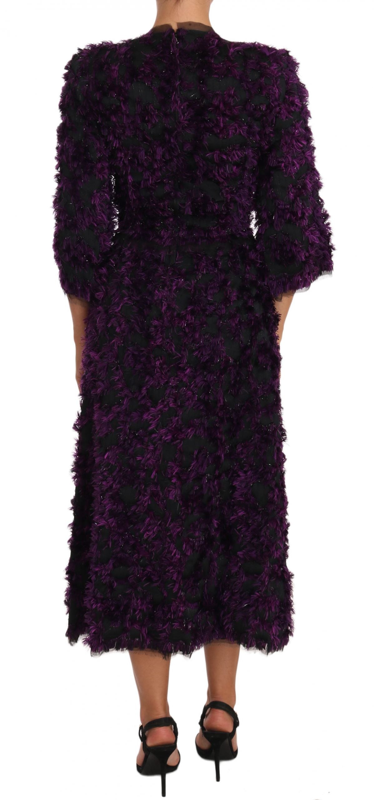 Buy Elegant Fringe Sheath Dress in Purple & Black by Dolce & Gabbana