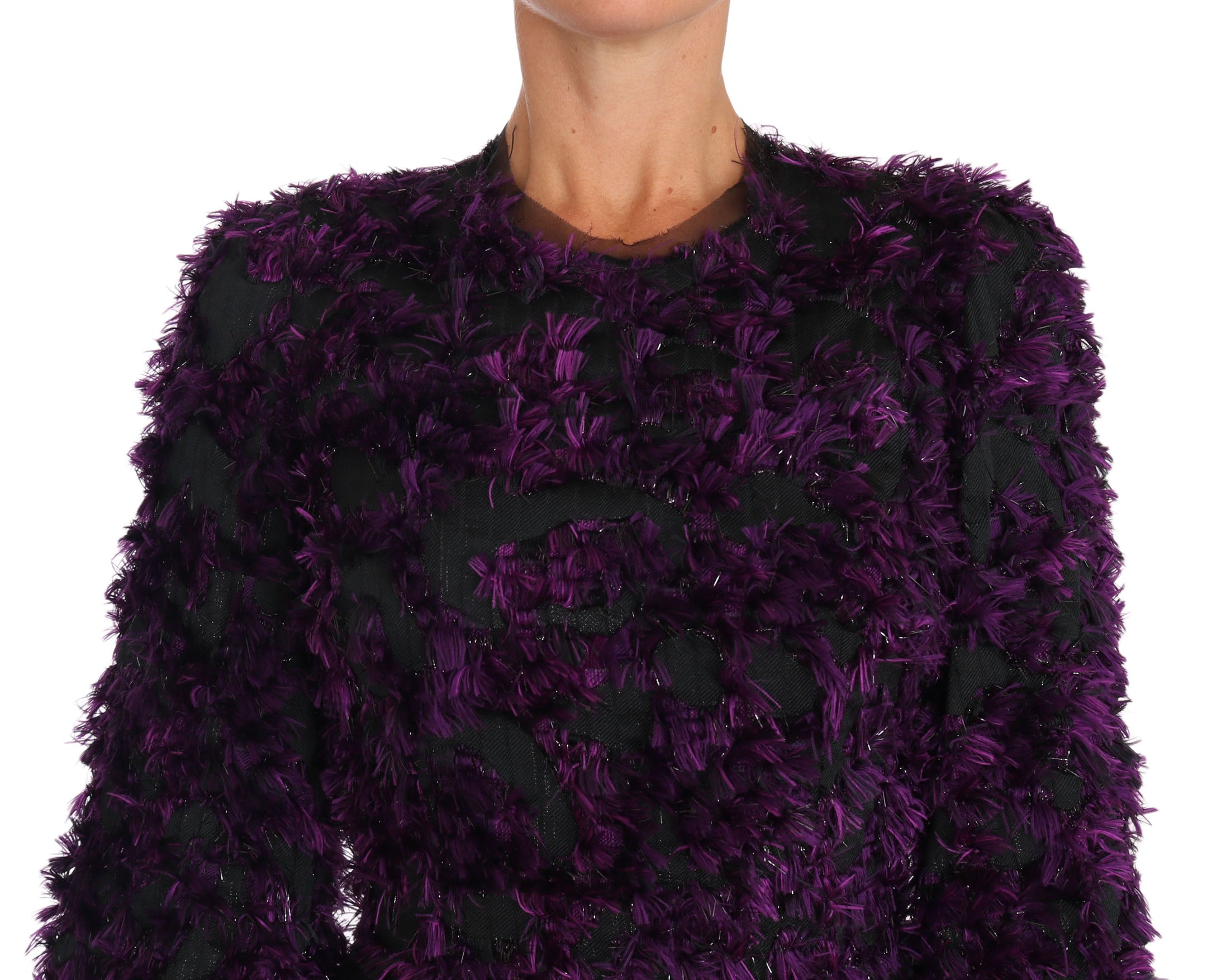 Buy Elegant Fringe Sheath Dress in Purple & Black by Dolce & Gabbana