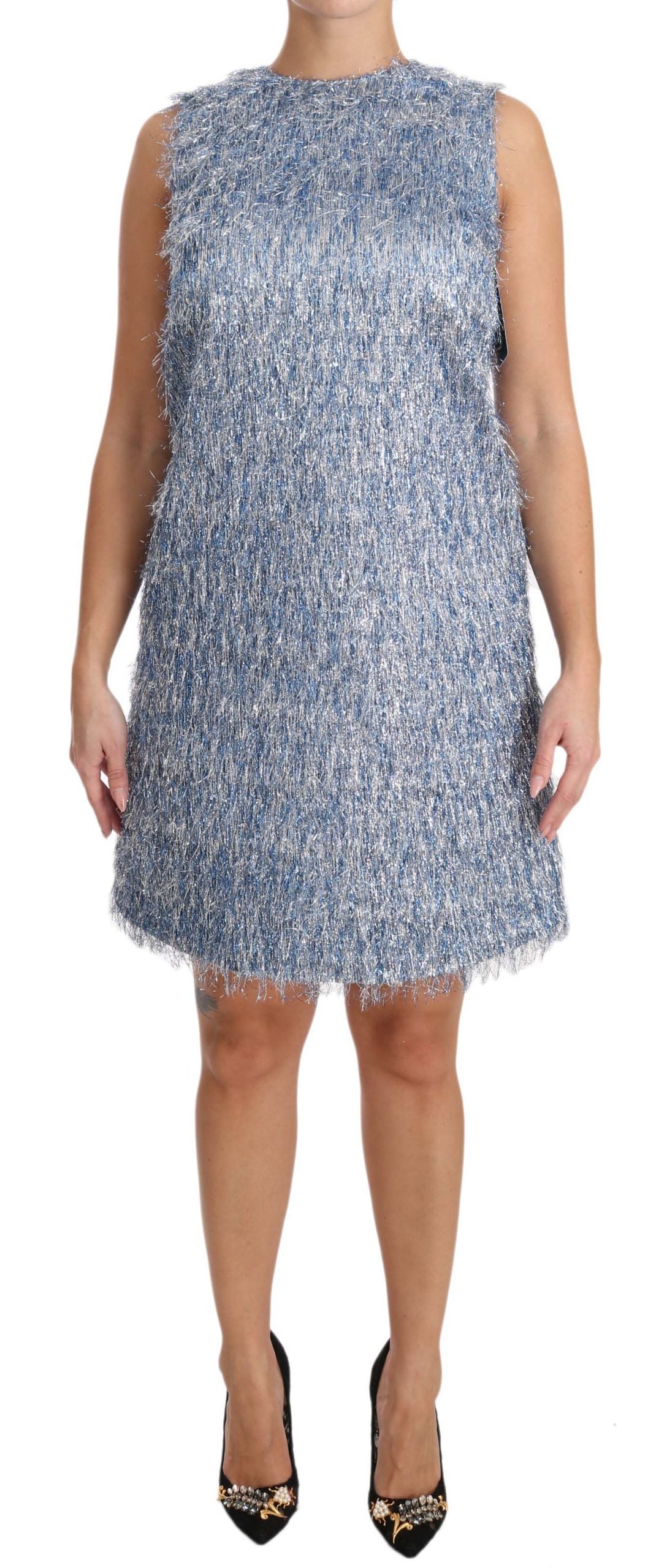 Buy Elegant Light Blue Fringe Shift Dress by Dolce & Gabbana