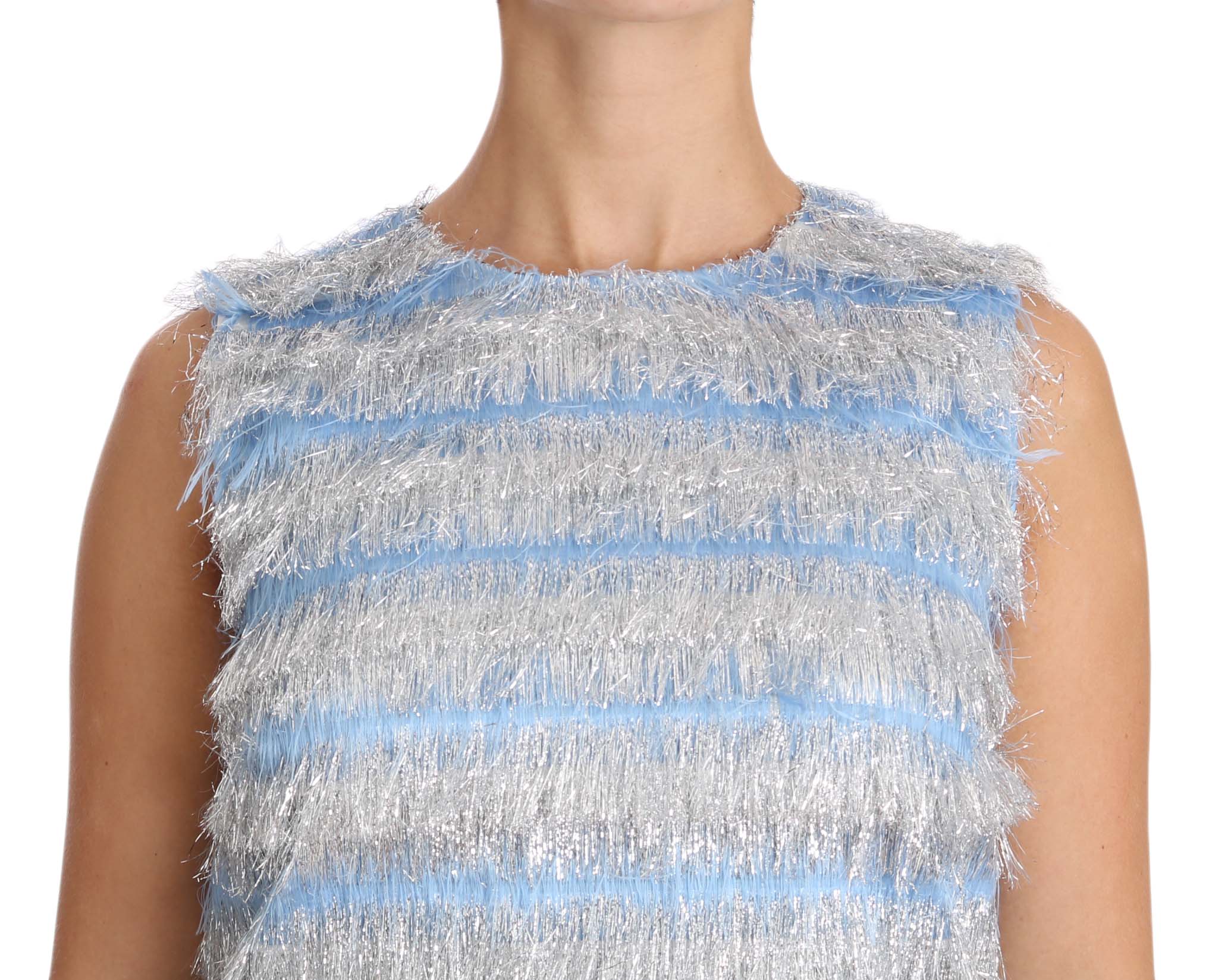 Buy Elegant Light Blue Fringe Shift Dress by Dolce & Gabbana