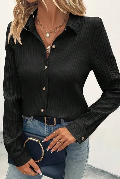 Buy Textured Collared Neck Long Sleeve Shirt by SYNZ