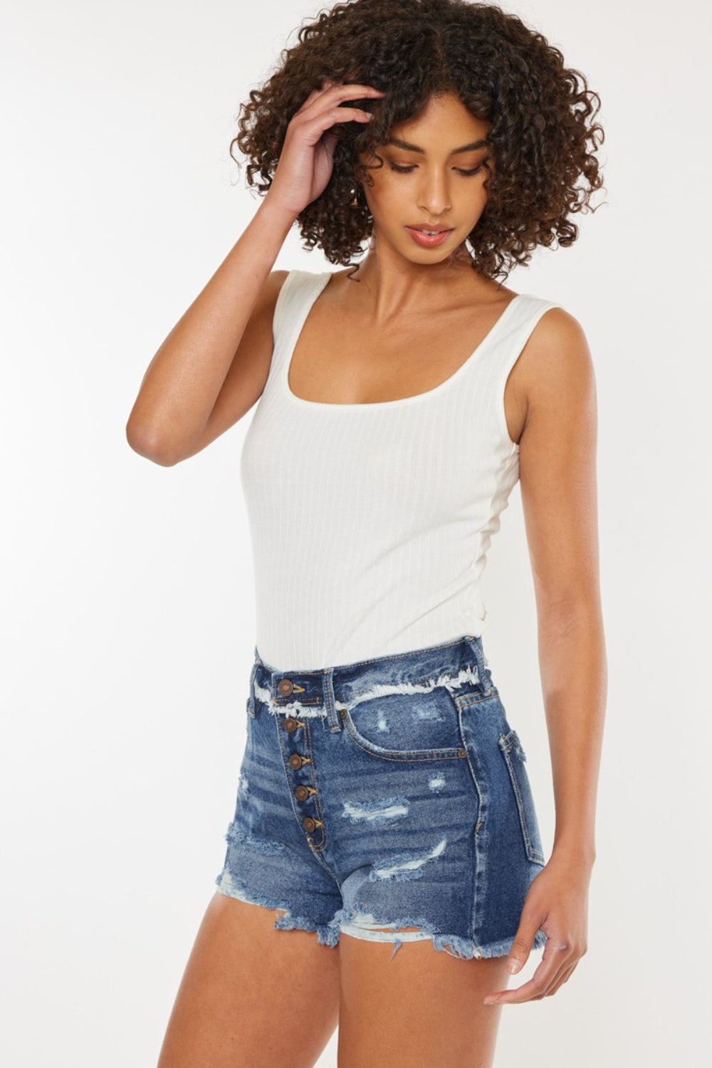 Buy Distressed Button Fly Denim Shorts by Faz