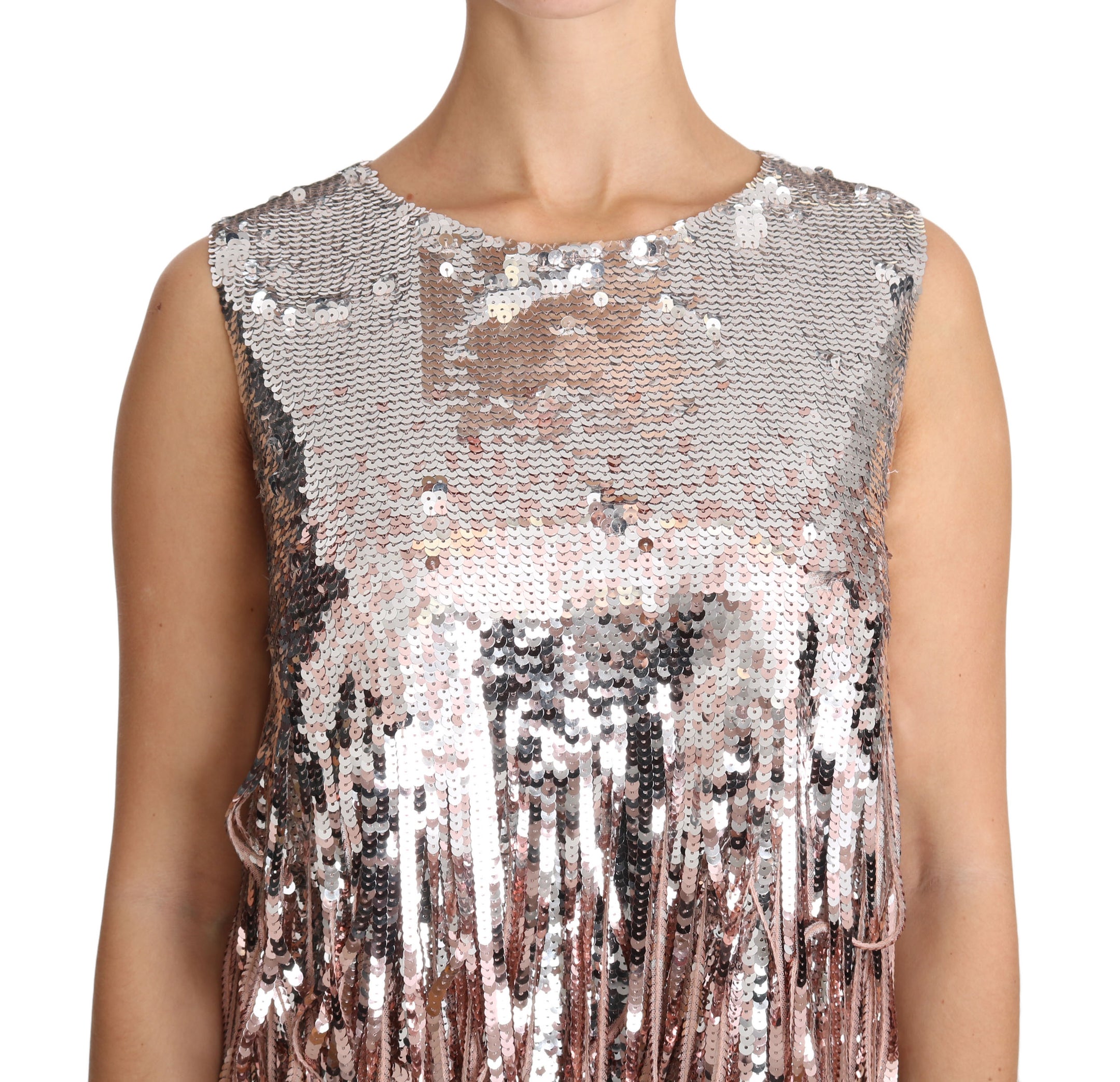 Buy Golden Pink Sequined Fringe Elegance Top by Dolce & Gabbana