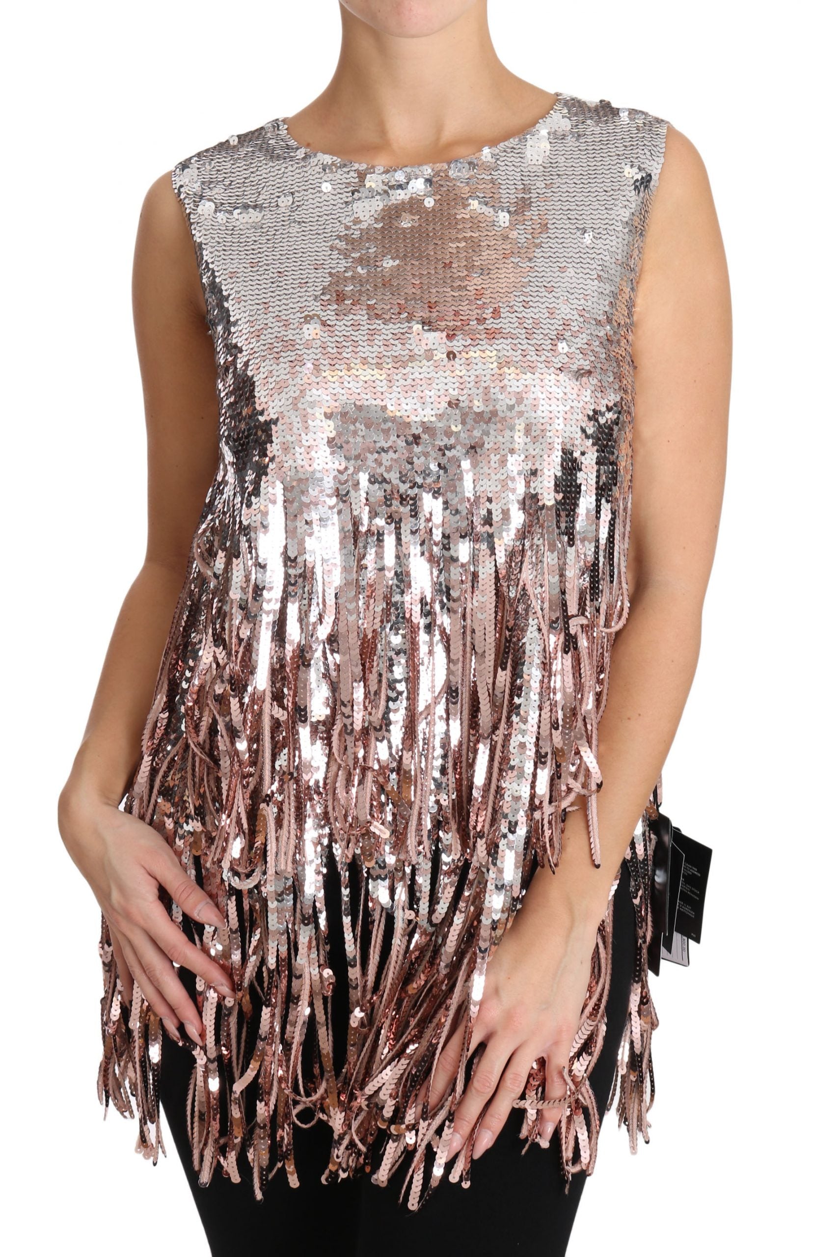 Buy Golden Pink Sequined Fringe Elegance Top by Dolce & Gabbana