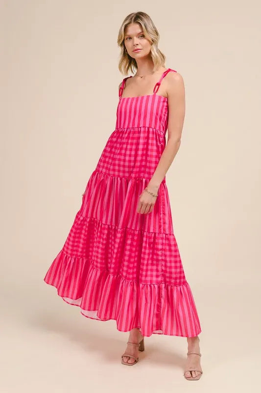 Buy Stripe Tiered Maxi Dress with Colorful Chain Strap by Faz
