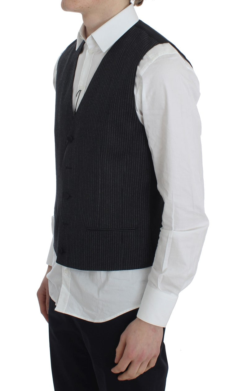 Elegant Gray Striped Wool Vest