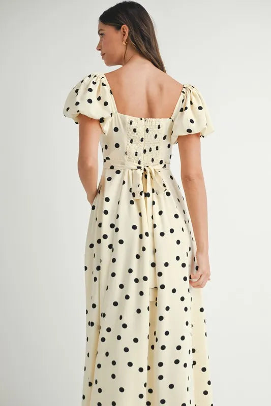 Buy Polka Dot Puff Sleeve Midi Dress by Faz