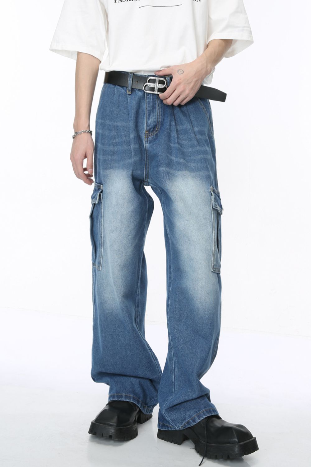Buy Baggy Jeans with Cargo Pockets by Faz