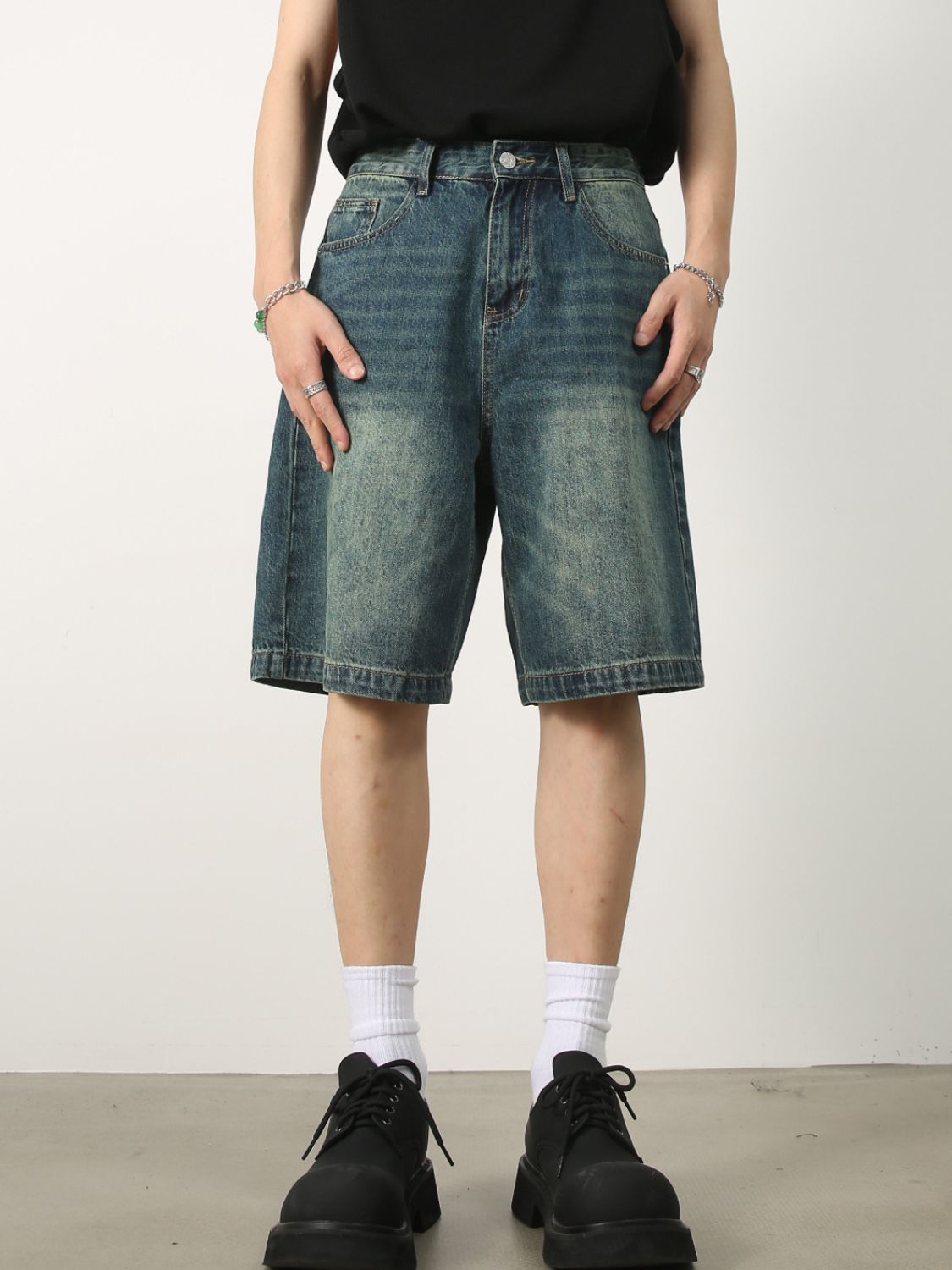 Buy Men's Washed Denim Shorts with Pockets by Faz