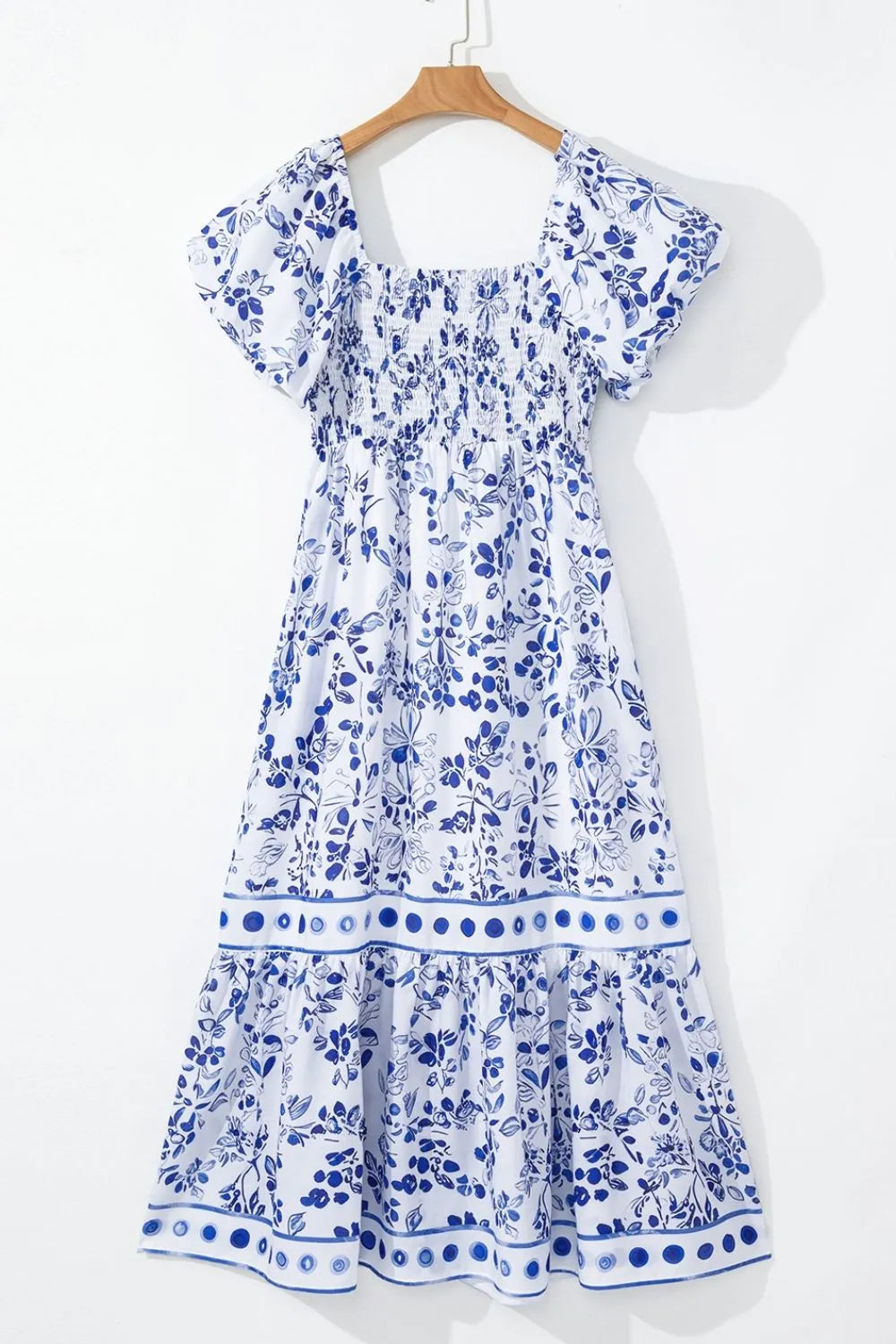Buy Smocked Printed Square Neck Puff Sleeve Dress by Faz